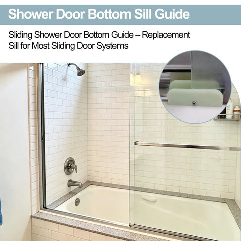 No Sweat Sliding Shower Door Bottom Track For Top Hung Glass Doors, Rock Solid Plastic Roller Guide, clear guide on shower door.