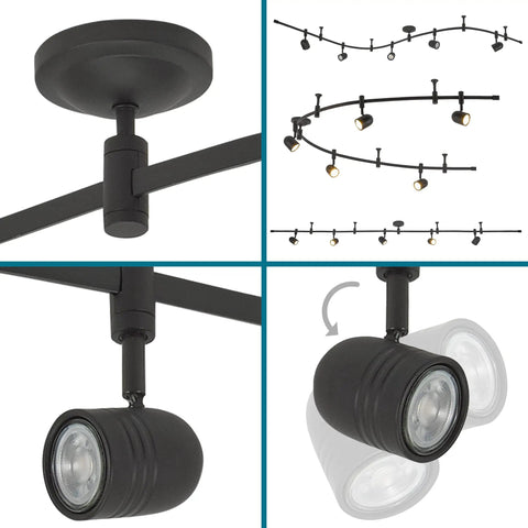 Oil Rubbed Bronze 96 Inch LED Flex Track Lighting Fixture With 5 Adjustable Heads Bulbs Included Customizable Ceiling Track For Kitchen Living Room Slick Modern Home Lighting showing detail of adjustable head and flexible track