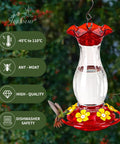 Outdoor Hanging Hummingbird Feeder 18 Ounce With 6 Feeding Ports Bee Guard And Built In Ant Moat Easy To Clean