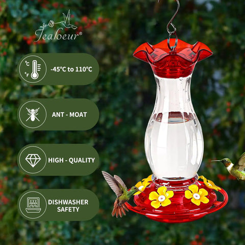 Outdoor Hanging Hummingbird Feeder 18 Ounce With 6 Feeding Ports Bee Guard And Built In Ant Moat Easy To Clean