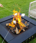 32 Inch Square Outdoor Fire Pit Table With Spark Screen And Fire Poker 3 In 1 Multipurpose Fire Pit for roasting marshmallows