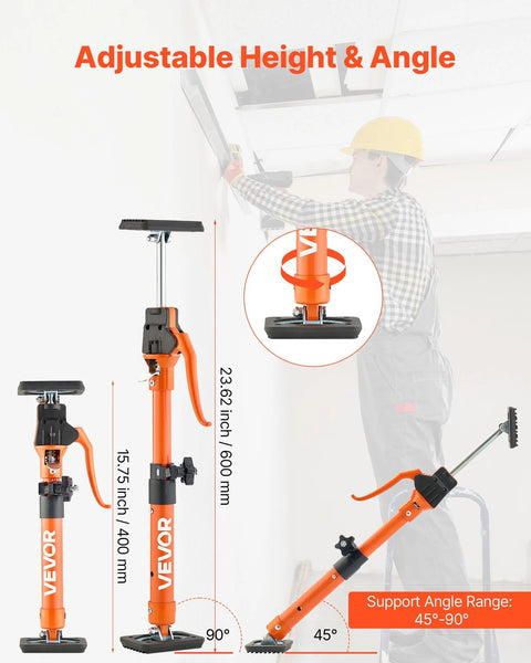 VEVOR cabinet jack support poles, 2-pack, orange steel telescoping rods, front view, height 15.75-23.6 in
