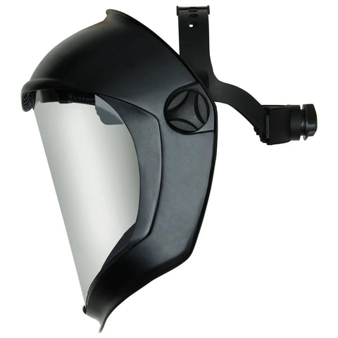 Bionic Face Shield With Clear Polycarbonate Visor And Full Shield Design For Chin And Top Head Coverage side view with matte finish