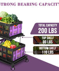 Collapsible Shopping Cart On Wheels Folding Utility Cart With 360 Degree Swivel Wheels Portable Grocery Cart dual crates loaded