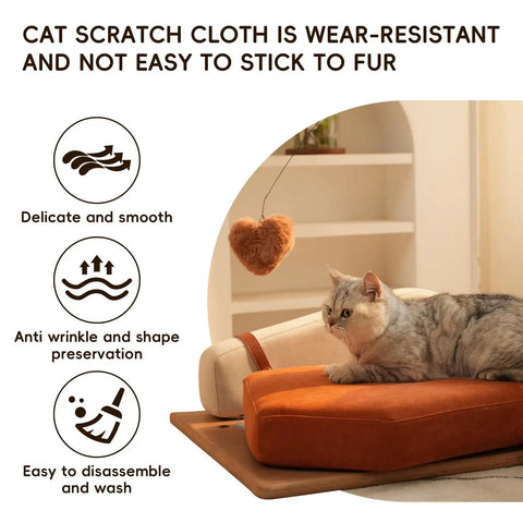 Modern Wooden Pet Hangout Haven With Swinging Toy, Built Like A Tank Oak Veneer Sofa Bed, Ultra Comfy High Resilience Foam Cushion, Scratch Proof Elevated Pad For Big Cats And Dogs with scratch cloth and cat.