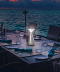 Lanterna Lux Satin Nickel LED Touch Lamp Two Pack With 200 Lumen Dimmer One Touch Brightness Control on outdoor dining table