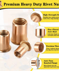405 Piece Metric Rivet Nut Kit with M3 to M12 UNC flat head nutserts in zinc plated carbon steel, close-up details