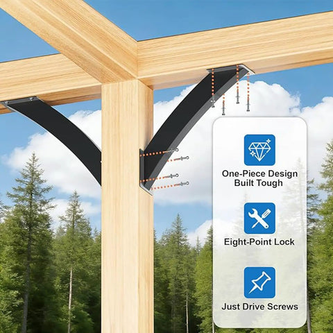 45 Degree Angle Support Brackets For Wood Structures Heavy Duty Corner Brackets For Gazebos Tree Houses Cabins And Patios Pergola Kit DIY Friendly Built Tough Steel Connectors For Quick Install 4 Pack