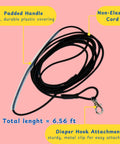 Bird Diaper Harness And Leash Set For Pets, black non-elastic leash with padded handle and metal clip on pink background.