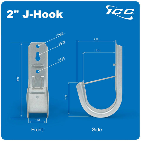J-Hook Wall Mount Cable Hangers 25 Pack 2-Inch For Low Voltage Runs Including Category Cable, Fiber Optic, And Innerduct, Silver, DIY-Friendly Heavy Duty Cable Management Kit