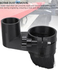 Attachable 52mm Particle Guard Boot For CNC Router Dust Collection, Quick Install Shield That Captures 90 Percent Sawdust From Engraving, Fits 300W 500W Spindles And 775 Motors, Handy Brush Maintenance Tool For Woodworking, shown in black with dual ports and bristle brush.