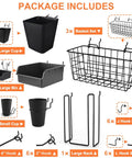 Pegboard Organizer Set 42 Piece Kit With Large Baskets Bins Cups Hooks And Book Holder For Wall Storage In Garage Shed Office Craft Room Universal Fit For Pegboards With One Inch Hole Spacing Black