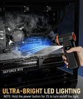 Electric Air Duster With 180000 RPM Brushless Motor blowing smoke to clean PC components