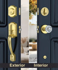 Vintage Gold Front Door Lock Set With Crystal Glass Knob Sleek Dope Reversible Handle And Deadbolt Brushed Gold Exterior Entry Door Hardware With Zinc Alloy Construction For Right Or Left Swing