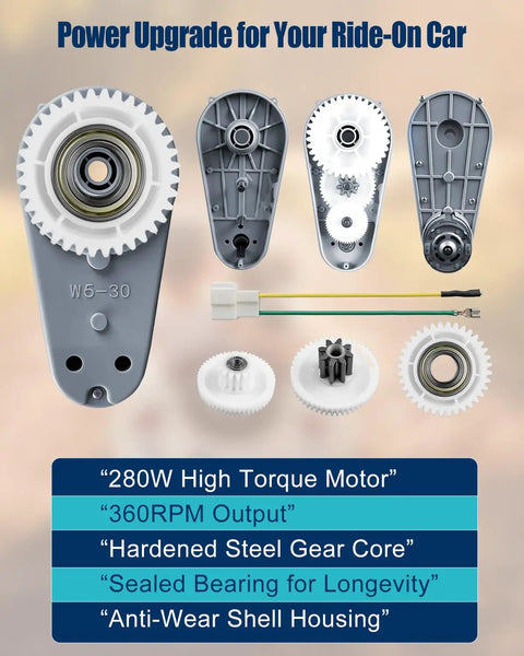 Beefed-Up 24V RS775 Motor Gearbox Upgrade For Kids Ride On Cars With 280W High Torque Drive 360RPM Replacement Gearbox Metal Gear