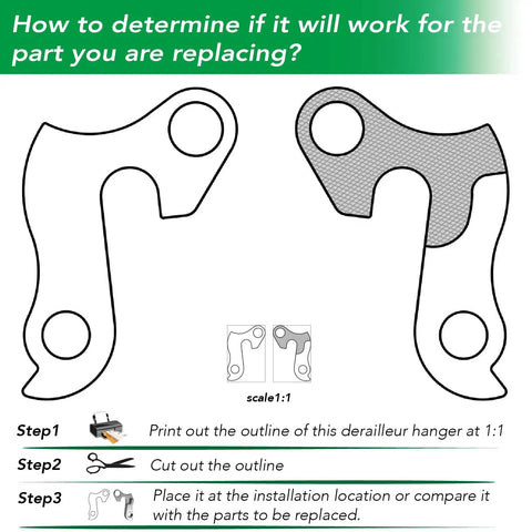 Universal Bicycle Derailleur Hanger For Road And MTB Bikes Aluminum Alloy Durable Replacement guide with outline template and steps