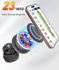 MagSafe Golf Push Cart Phone Holder With 360 Degree Rotation Hands Free Mount With Strong Magnets For All Phones Compatible With Clicgear Bag Boy Sun Mountain Carts Easy Access Phone Mount On The Go displaying 23 N52 magnets securing a smartphone.