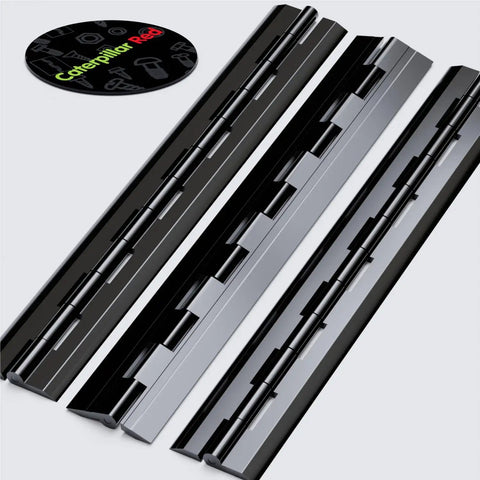 Black Acrylic Piano Hinges 300 Millimeter 3 Pack Heavy Duty Continuous Full Length Hinges on gray background.