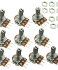 Pack Of 10 10K Ohm Linear Rotary Potentiometers With Knurled Six Millimeter Shaft Fifteen Millimeter Length Three Hundred Degree Turn Pro Grade Potentiometer For Precise Audio And DIY Electronics Control, hardware included