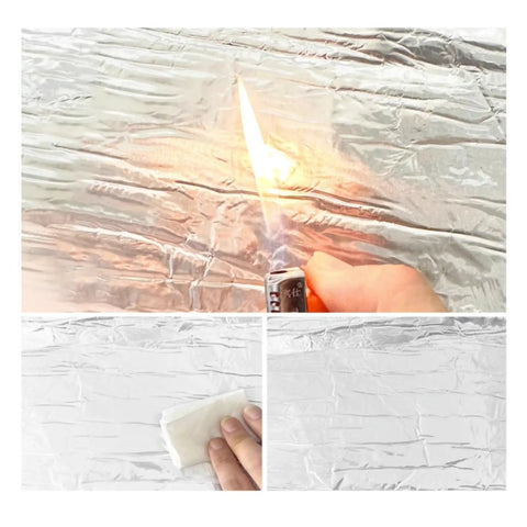 Tough As Nails Waterproof Roof Repair Tape demonstrated with flame on bitumen surface, showing durability and performance.