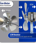 Universal 16W Condenser And Evaporator Fan Motor 115V 60Hz 0.95A With 10In Aluminum Fan Blade And Mounting Base, CCW Rotation, Air Flow.