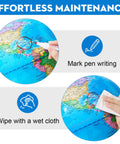 Illustration of 10 Inch Kids Globe For Learning with erasable pen marking and wiping clean feature.