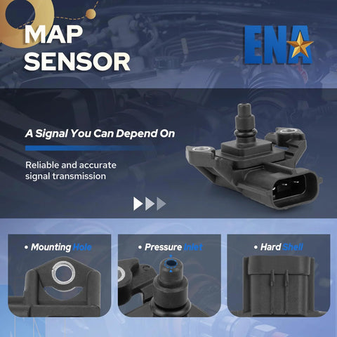 MAP sensor ENA; black plastic body with electrical connector and mounting hole (Subaru compatibility)