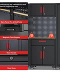 Game Changing Garage Cabinet Organization 17 Piece Workshop Storage Setup Corner Unit with pegboard, steel handles, and magnetic door stoppers.