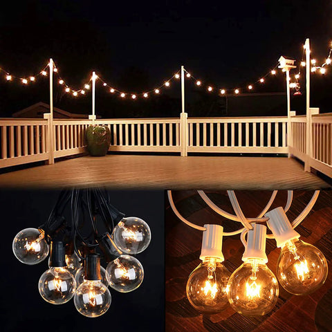 Outdoor String Light Set G40 100 Feet With 105 Edison Glass Bulbs illuminating patio at night
