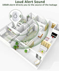 Floor plan with Leak Alert Sensor For Home And Basement Water Leak Alarm With Six Probes, showing 100dB sound radius.