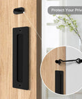 12 Inch Black Barn Door Handle With Latch Set, Heavy Duty Solid Carbon Steel Gate Pull, Round Handle, Rust-Resistant Powder Coat