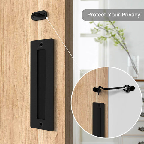 12 Inch Black Barn Door Handle With Latch Set, Heavy Duty Solid Carbon Steel Gate Pull, Round Handle, Rust-Resistant Powder Coat