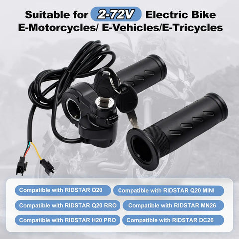 Full Twist Throttle Grip With 2 Keys For 12V To 72V Ebikes And Scooters 3 Pin Electric Bike Throttle Compatible With Q20 Q20Lite Q20Pro H20 H26Pro Models Easy Install And Safe Ride