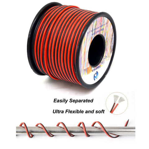 Silicone Hook Up Wire 20 Gauge Two Conductor Parallel Cable 200 Feet Total Black And Red High Temp Flexible Oxygen Free Stranded Tinned Copper Wire For Electronics spool and details