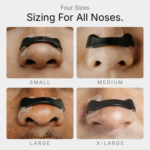 Magnetic Nasal Strips Starter Kit With Reusable Band And Tabs For Sleep Snoring Breathing And Sports in four nose sizes display
