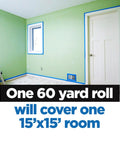 Room with green walls taped using Blue Multi-Surface Painter's Tape 1.88 Inch By 60 Yards, 12 Rolls, for 15'x15' coverage.