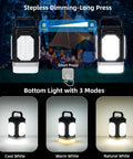 Rechargeable Camping Lantern With Five Sided Lighting, 1000 Lumens, 350 Hour Runtime, showing dimming and light modes
