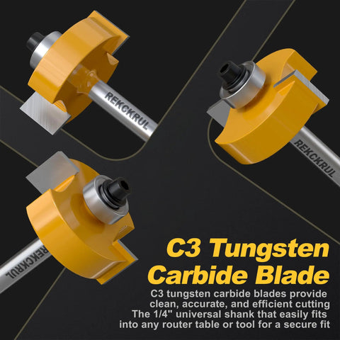 Pro Grade One Quarter Inch Shank Rabbet Router Bit Set With Six Bearings And One And Three Eighths Inch Cutting Diameter YG8 Carbide