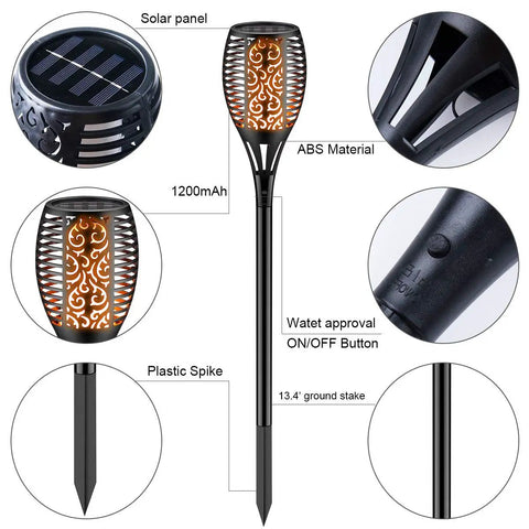Diagram of Solar Torch Light With Flickering Flame Dancing Flame Outdoor Lanterns Waterproof Garden Stake Lights
