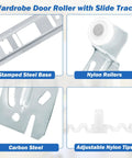 5 Piece Sliding Closet Door Roller Kit With MP6501 Rollers And N 6560 Floor Guide showing stamped steel base and nylon roller.