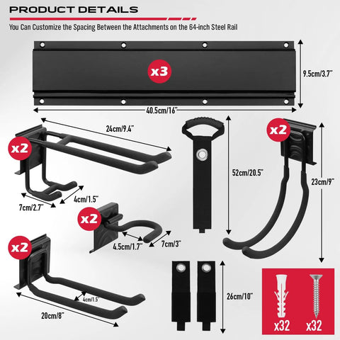 Heavy Duty Garage Wall Organizer With Adjustable Hooks Wall Mount Tool Rack For Garden Gear Holds Up To Three Hundred Pounds No Sweat Install Kit Features Three Rugged Panels Eight Flex Hooks And Mounting Straps
