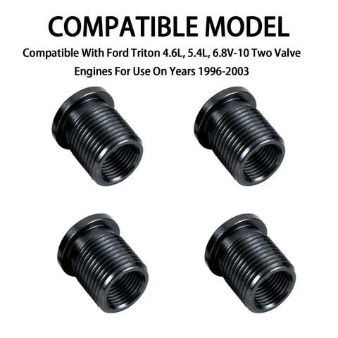 Four black spark plug thread inserts for Two Valve Ford Triton Spark Plug Removal Kit For 1996 To 2003 Ford Vehicles Compatible with 4.6L 5.4L 6.8L V10 SOHC Engines Spark Plug Spacer Tool For Easy DIY Repairs And Replacements