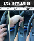 Easy installation of BMW Interior Door Pull Handle Cover Replacement for 3 Series 4 Series M3 M4 Models 2012-2019 shown in three steps.
