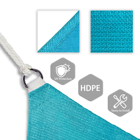 Turquoise 16x16x16 Sun Shade Sail Triangle Canopy for Patio Pergola Deck Outdoor Shade HDPE Virgin Fabric UV Block detail