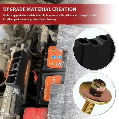 Heavy Duty Battery Hold Down Clamp Kit for Ford Mercury Lincoln Cars, showing durable PP base clip and stainless steel bolt.