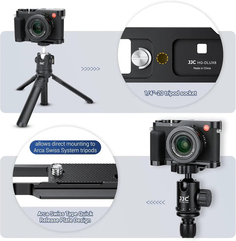 Durable Aluminum Hand Grip For D-LUX8 Camera With L Shape Bracket And Built In Arca Quick Release Plate on tripod close-up