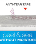 Close-up of 6x9 Inch Bubble Mailers Self Seal White Poly Padded Envelopes showing anti-tear tape and peel & seal feature