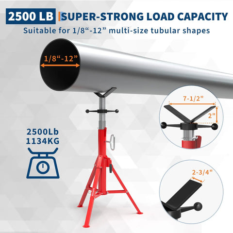 Built Tough Workhorse V Head Pipe Jack Stand Adjustable From 28 To 52 Inches Fits Half To 12 Inch Pipes Heavy Duty Carbon Steel Weld Support For Crews