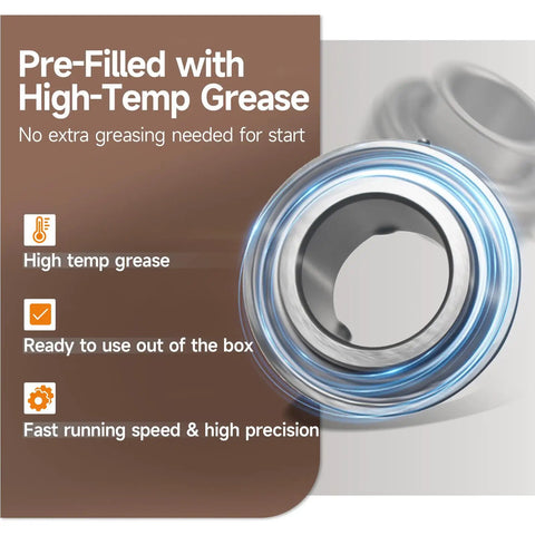 Image showing Go Kart 1 Inch Axle Live Bearing Set with high-temp grease prefilled, highlighting readiness and precision.