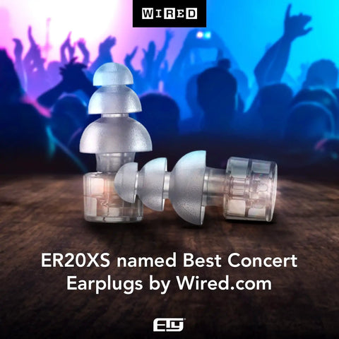 High Fidelity Ear Plugs For Concerts And Musicians With Universal Fit displayed at a concert with silhouettes in the background.